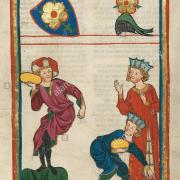 enluminure codex manesse le jeu de lance de pierres